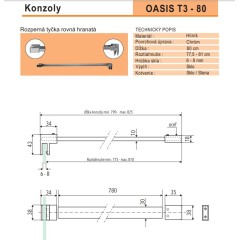 OASIS T3 80, rozpěrná tyčka rovná hranatá délka 80 cm