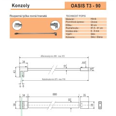 OASIS T3 90, rozpěrná tyčka rovná hranatá délka 90 cm 