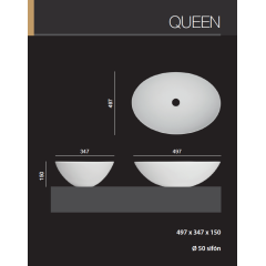 QUEEN oválné umyvadlo 49,7 x 34,7 x 15 cm
