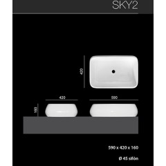 SKY2 umyvadlo se zaoblenými rohy 59 x 42 x 16 cm