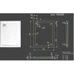 SMC 100x80cm sprchová vanička z tvrzeného polymeru