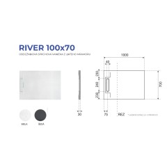 RIVER sprchová vanička z litého mramoru, obdélník, 100x70cm, šedá 
