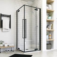 JAGUAR A4 90x90 Sprchový kout rohový vstup, černá matná, čiré sklo 8mm, 90x90x200cm