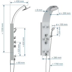 Skleněný sprchový panel LANZAROTE III, s termostatickou baterií, bílý 60025
