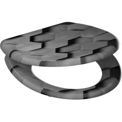 Duroplastové sedátko se zpomalovacím mechanismem SOFT-CLOSE GREY HEXAGONS