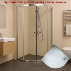 Čtvrtkruhový sprchový kout PURE S4 90x90 s dvoudílnými posuvnými dveřmi včetně sprchové vaničky z litého mramoru