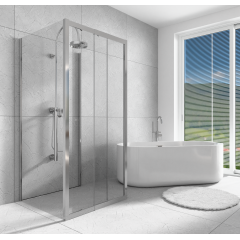 Třístěnný sprchový kout Flexi U3 90x100x90 L/P varianta včetně sprchové vaničky z litého mramoru