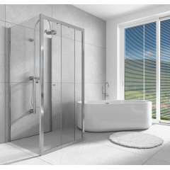 Třístěnný sprchový kout Flexi U3 90x100x90 L/P varianta včetně sprchové vaničky z litého mramoru