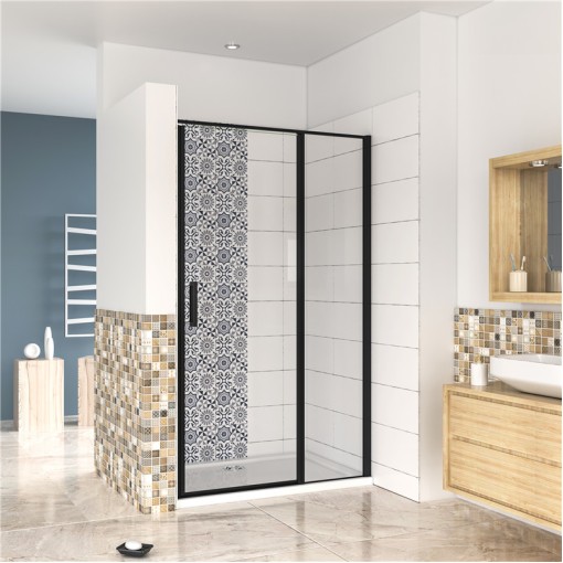 Sprchové dveře BLACK SAFIR B5 80, jednokřídlé s pevnou stěnou 79-81 x 185