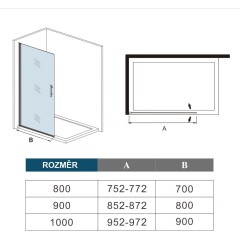 BLACK SAFIR WF1 90 Otočná WALK-IN zástěna 85,2–87,2 × 200 cm, čiré sklo