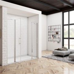 Dvoukřídlé asymetrické sprchové dveře s pevnou stěnou MELODY B2 206x195, čiré sklo 