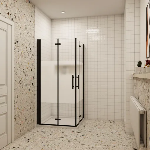 Sprchový kout MELODY BLACK LINE R176, 100x76 se zalamovacími dveřmi 