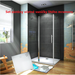 Čtvercový sprchový kout MELODY B5 90x90 s jednokřídlými dveřmi s pevnou stěnou včetně sprchové vaničky z litého mramoru
