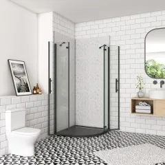 Čtvrtkruhový sprchový kout MELODY BLACK S2 90x90 cm s dvoukřídlými dveřmi, černý profil