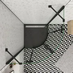 Čtvrtkruhový sprchový kout MELODY BLACK S2 90x90 cm s dvoukřídlými dveřmi, černý profil