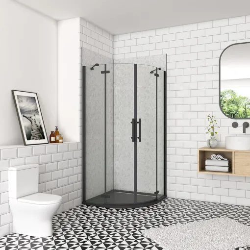 Čtvrtkruhový sprchový kout MELODY BLACK S2 90x90 cm s dvoukřídlými dveřmi, černý profil