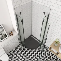 Čtvrtkruhový sprchový kout MELODY BLACK S2 90x90 cm s dvoukřídlými dveřmi, černý profil
