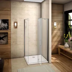 Čtvercový sprchový kout MELODY F5 100x100 s jednokřídlými dveřmi s pevnou stěnou včetně sprchové vaničky z litého mramoru