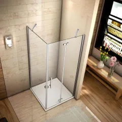 Čtvercový sprchový kout MELODY F5 100x100 s jednokřídlými dveřmi s pevnou stěnou včetně sprchové vaničky z litého mramoru