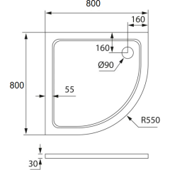 Čtvrtkruhový sprchový kout MELODY BLACK S2 80x80 cm s dvoukřídlými dveřmi, černý profil, včetně sprchové vaničky z litého mramoru