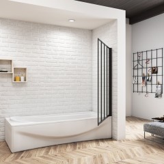 Vanová zástěna pětidílná V5 120, černá, čiré sklo