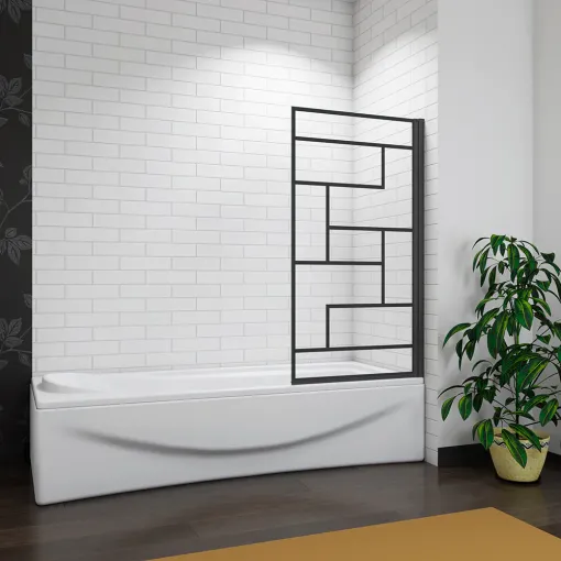 Vanová zástěna  V1 BLACK PRINT 80 × 140 cm – otočná, černý rám, L/P varianta 