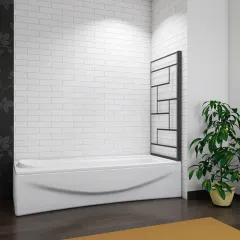 Vanová zástěna  V1 BLACK PRINT 80 × 140 cm – otočná, černý rám, L/P varianta 