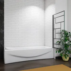 Vanová zástěna  V1 BLACK PRINT 80 × 140 cm – otočná, černý rám, L/P varianta 