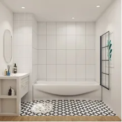 Vanová zástěna  V1 BLACK GRID 80 × 140 cm – otočná, černý rám, L/P varianta