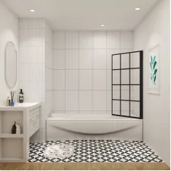 Vanová zástěna  V1 BLACK GRID 80 × 140 cm – otočná, černý rám, L/P varianta