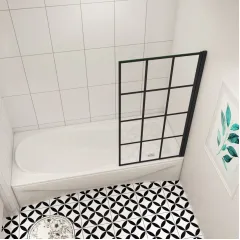 Vanová zástěna  V1 BLACK GRID 80 × 140 cm – otočná, černý rám, L/P varianta