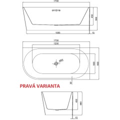 Volně stojící akrylátová vana Daphne 170x80 pravá varianta