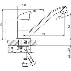 JB Sanitary Stojánková umyvadlová a dřezová baterie SLIM 150 mm A10 20 00