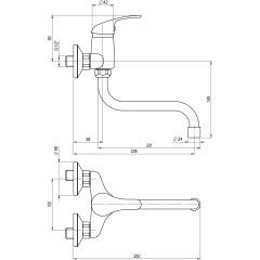 JB Sanitary Nástěnná dřezová a umyvadlová baterie SLIM, rozteč 100 mm, trubkové ramínko 200 mm A10 30 30