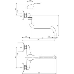 JB Sanitary Nástěnná  dřezová a umyvadlová baterie SLIM, rozteč 150 mm, trubkové ramínko 200 mm A10 35 30