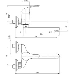 JB Sanitary Nástěnná dřezová a umyvadlová baterie SLIM, rozteč 100 mm, ramínko 200 mm A10 30 00