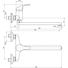 JB Sanitary Nástěnná dřezová a umyvadlová baterie SLIM, rozteč 150 mm, ramínko 300 mm A10 35 10