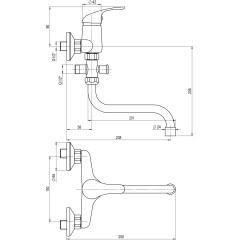 JB Sanitary Nástěnná umyvadlová a sprchová baterie SLIM, rozteč 150 mm, bez příslušenství, trubkové ramínko 200mm A10 36 30