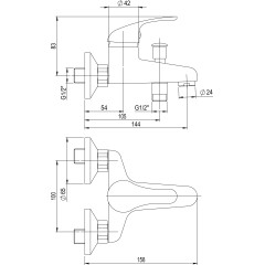 JB Sanitary Vanová nástěnná baterie SLIM, rozteč 100 mm, s příslušenstvím A10 45 01