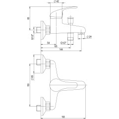 JB Sanitary Vanová nástěnná baterie SLIM, rozteč 150 mm, s příslušenstvím A10 50 01
