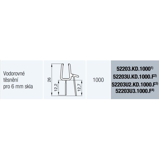 SanSwiss CADURA, TOP-LINE S, TOP-LINE, ANNEA, SOLINO Vodorovné těsnění pro 6mm sklo, ks 52203.KD.1000