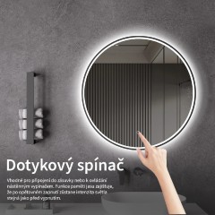 Koupelnové LED zrcadlo Vito, kovový rám - černá matná - Ø 60 cm