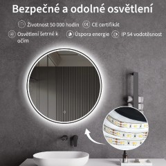 Koupelnové LED zrcadlo Vito, kovový rám - černá matná - Ø 60 cm