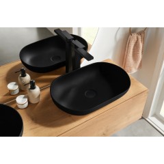 Umyvadlo z litého mramoru Lyra - na desku - černá matná - 54x34 cm