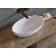 Umyvadlo z litého mramoru Luna - na desku - bílá matná - 52,8x30,9 cm