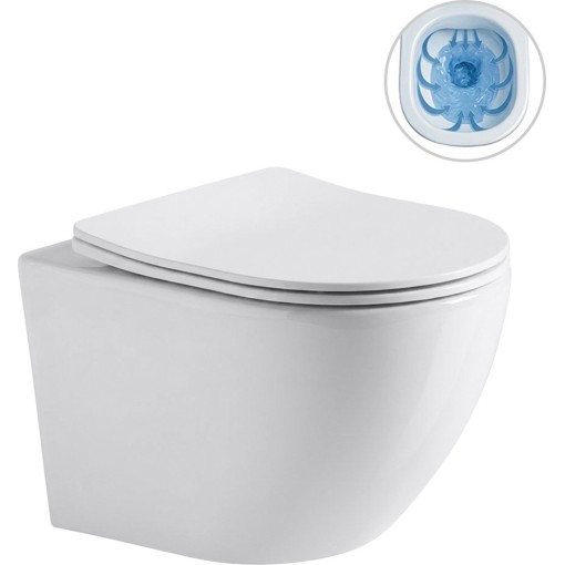 WC závěsné Verde, Rimless + Slim/UF sedátko - bílá lesklá - 49x36 cm