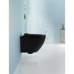 WC závěsné Verde, Rimless + Slim/UF sedátko - černá lesklá - 49x36 cm