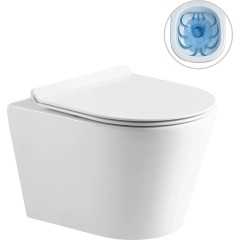 WC závěsné Norbi, Rimless + Slim/UF sedátko - bílá lesklá - 48,5x36,5 cm