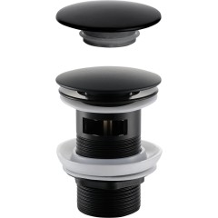 Umyvadlová výpusť - 5/4“ click-clack s přepadem + kryt z litého mramoru - 25/60mm -  černá matná