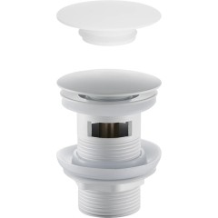 Umyvadlová výpusť - 5/4“ click-clack s přepadem + kryt z litého mramoru - 25/60mm - bílá matná